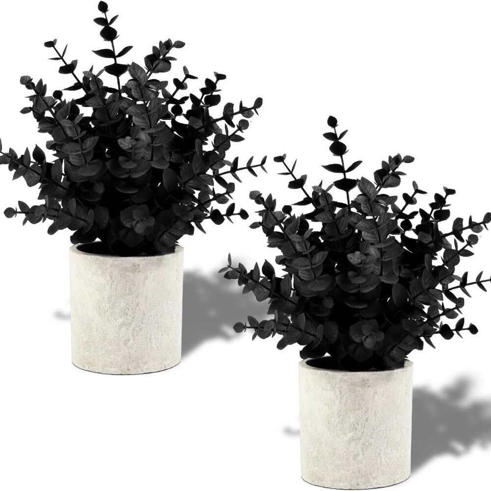 2 Pack Black Fake Eucalyptus Small Fake Plants Potted Artificial Plants for Hall